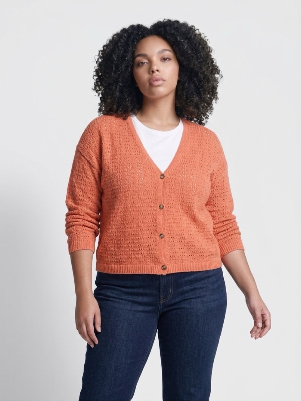 Madewell Orange Textured V-Neck Button Cardigan